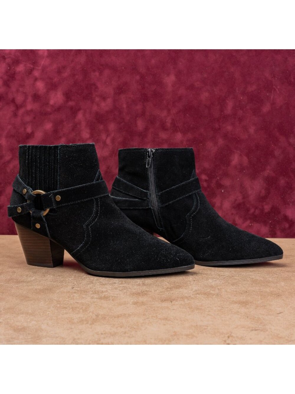 Bella Vita Women Black Suede Zip Cowboy Wide Width Festival Party Boots sz 7.5
